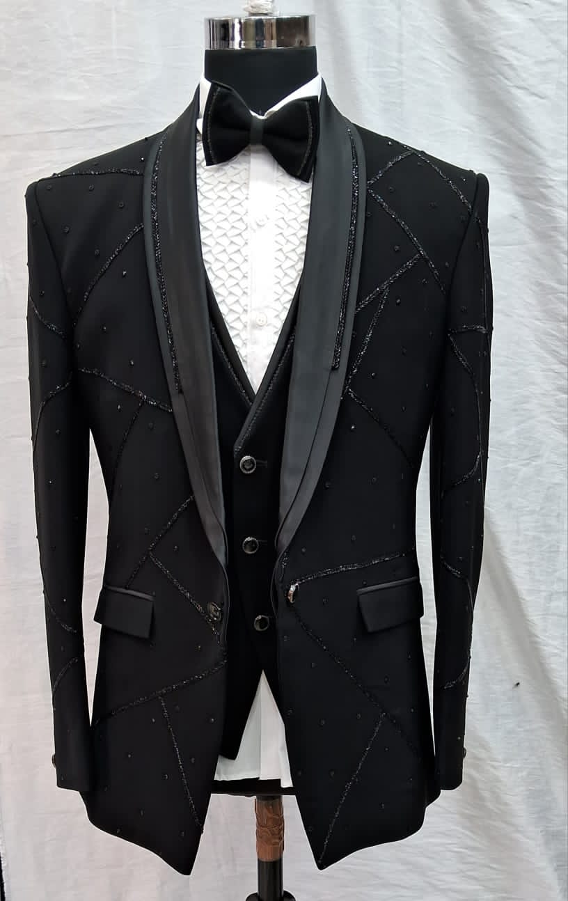 Black Metallic Wedding Tuxedo Suit